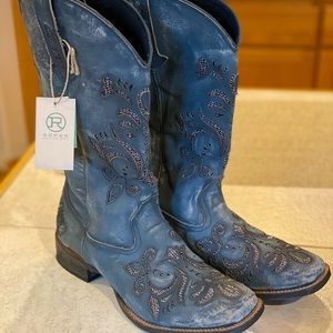 Roper Sanded Blue Sparkle Cowboy Boots